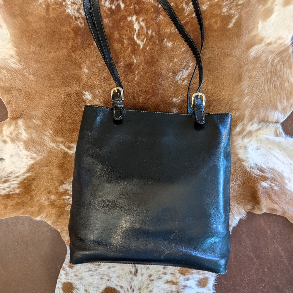 Vintage Jessi Lee Black Leather Tote Made In Italy